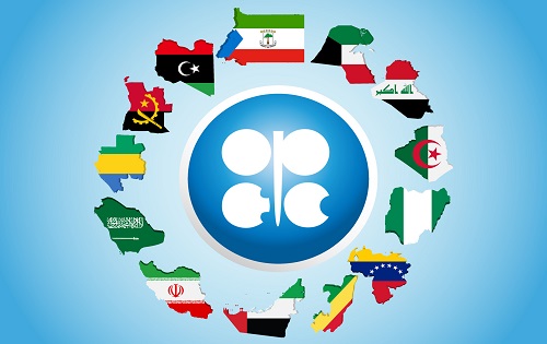 the national flags of the opec member countries are located below the logo of the organization of the petroleum exporting countries illustration vector