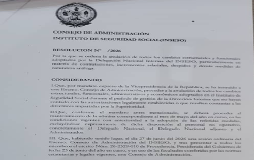 Resolución del INSESO que ordena anular decisiones de la Dirección Interina